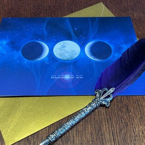 Dreifache Göttin Mond A5 Grußkarte mit Gold Metallic Umschlag. Fantasy Witchcraft, Wicca Rollenspiel für DnD Geschenke RPG Geschenk Requisite Weihnachtsgeschenke
