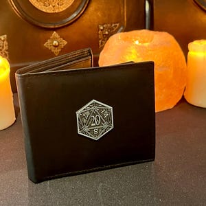 Cartera unisex de cuero negro, nueva moneda D20, estuche, regalo DnD, mazmorras y dragones, RFID, grado B