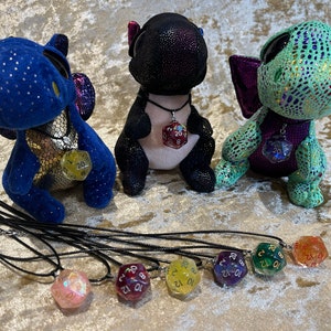 D20 Necklace with FREE Adorable plushie dragon, Great Gift Idea!