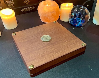 Dark Wood D20 Dice Box: Magnetic Vault & Rolling Tray