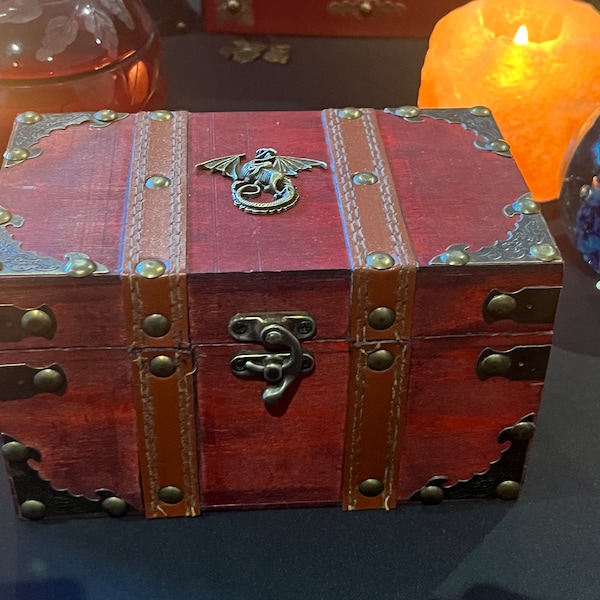 Caja de dados de dragón: cofre de madera para DnD, Pathfinder RPG