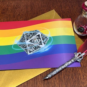 Carte de voeux LGBT A5 avec enveloppe métallique dorée, donjons et dragons. Arc-en-ciel pour D&D Gifts Accessoires-cadeaux RPG Cadeaux de Noël