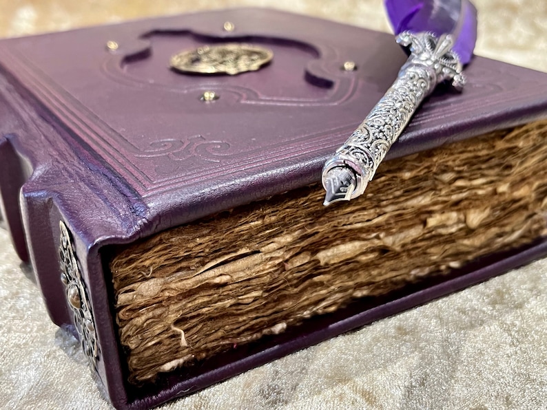 Journal Notebook, Tome, Grimoire, Spell Book Leather Fantasy DnD, Witchcraft, with Embellishments. blank with Deckled Parchment image 3