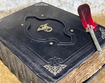 Dragon Leather Notebook  |  Tome  |  Grimoire  |  Spell Book - A4 LARGE  |  Fantasy DnD  |  Witchcraft  |  blank with Deckled Parchment