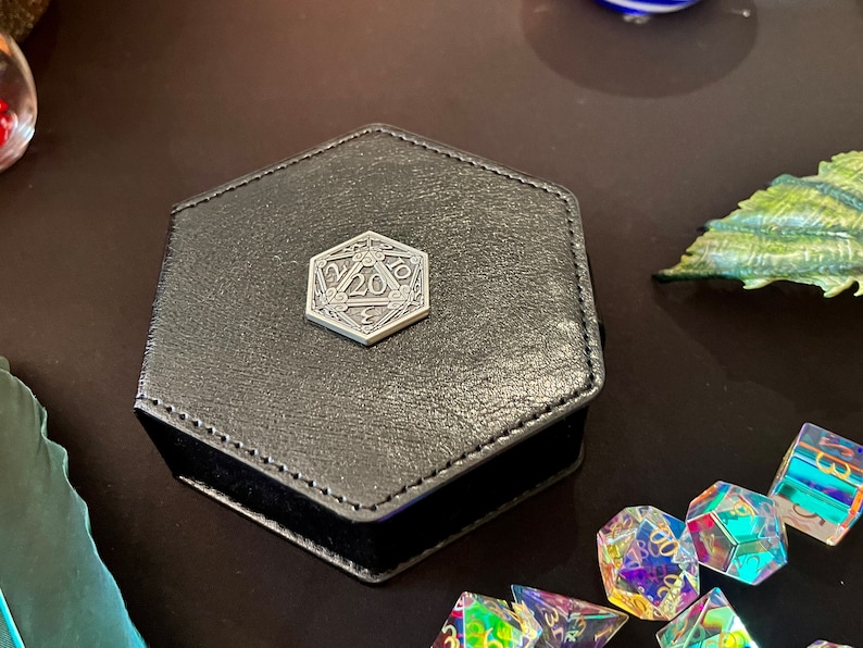 D20 Dice box Vault Dungeons and Dragons Pathfinder DnD Dice Hexagonal Vegan Leather image 1