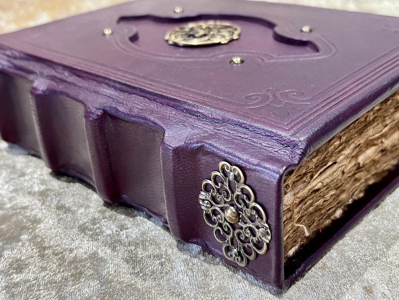 Journal Notebook, Tome, Grimoire, Spell Book Leather Fantasy DnD, Witchcraft, with Embellishments. blank with Deckled Parchment image 4