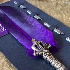 Purple Feather Quill Fountain Calligraphy Pen Craft Supply for RPG Games like Dungeons and Dragons and Pathfinder. DnD Gifts RPG Gift