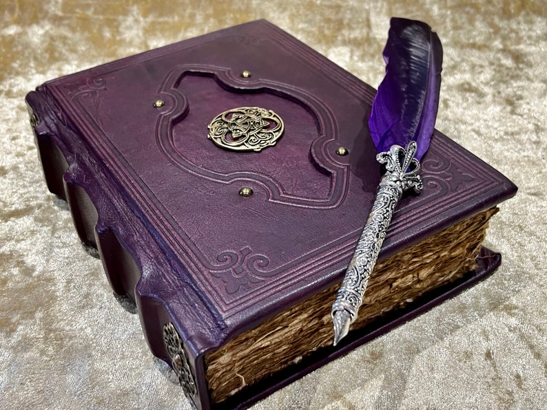 Journal Notebook, Tome, Grimoire, Spell Book Leather Fantasy DnD, Witchcraft, with Embellishments. blank with Deckled Parchment image 1