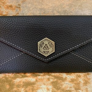 D20 Wallet Ladies Purse Coin Black Vegan Leather DnD Pathfinder, Dungeons and Dragons