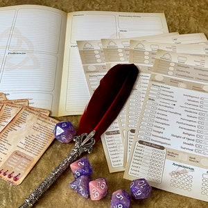 Fichas de personagens e cartas de referência de jogo de Dungeons and Dragons - NOVOS E MELHORADOS (pacote de 5 cada) para DnD e DnD5e 5ª edição A5 Livreto