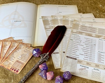 Dungeons and Dragons Character Sheets and Game Reference Cards - NEW AND IMPROVED (Pack of 5 each) for DnD and DnD5e 5th Edition A5 Booklet