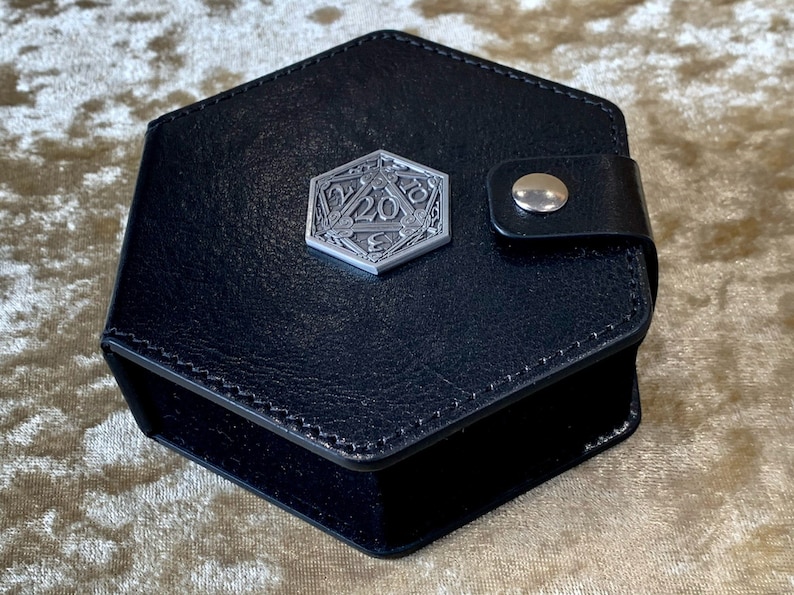 D20 Dice box Vault Dungeons and Dragons Pathfinder DnD Dice Hexagonal Vegan Leather image 6