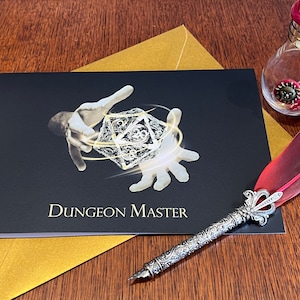 Cartão de felicitações Dungeon Master A5 com envelope metálico dourado Dungeons and Dragons. RPG de fantasia para DnD Presentes RPG Presentes de Natal