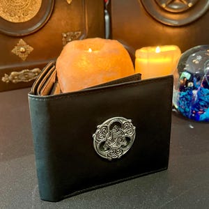 Cartera unisex / Cuero negro / Moneda Triquetra / Estuche / Regalo DnD / Mazmorras y dragones / RFID