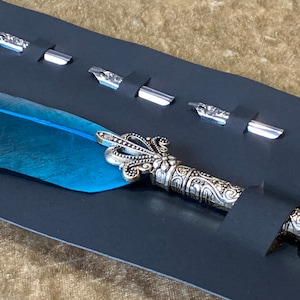 Teal Feather Quill Fountain Caligraphy Pen Craft Supply para jogos de RPG como Dungeons and Dragons e Pathfinder. Presentes DnD Presente RPG