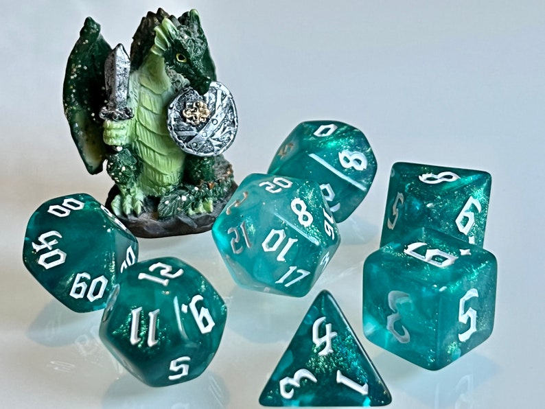 Dice Dungeons and Dragons DnD Poly Oceans Spirit Teal for RPG Games like Dungeons and Dragons and Pathfinder great Gifts for RPG games image 1