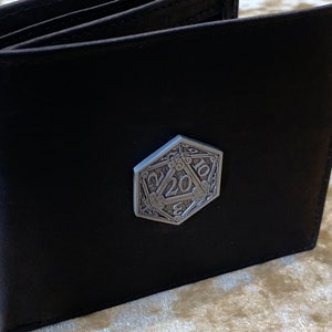 D20 Wallet Mens Black Leather with Coin Pouch DnD Gift for Dungeons and Dragons fans