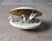 Vintage Japanese Celluloid Hand Carved Clam Shell Scene Diorama