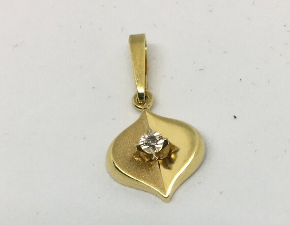 14K 1960's Diamond Solitaire Yellow Gold Pendant … - image 1