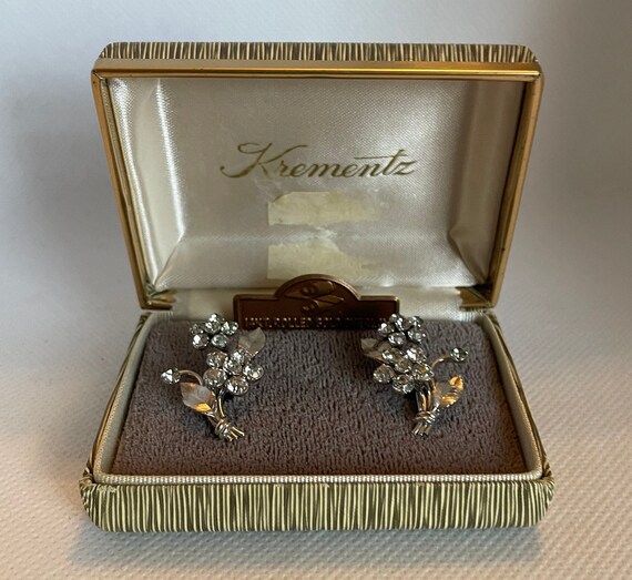 Vintage Krementz Rhinestone Earrings! 14K white g… - image 2