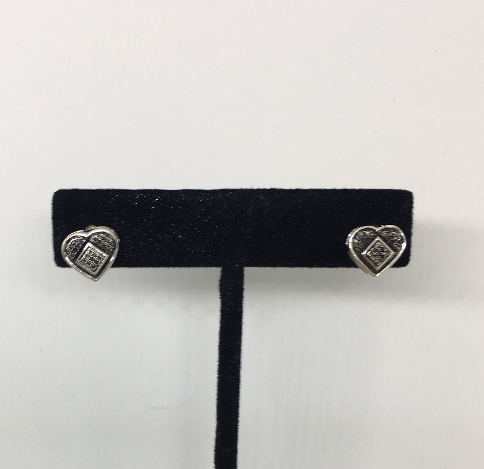 Sterling Silver Heart Stud Earrings with Black Diamonds