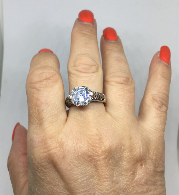Sterling Silver Statement Ring: Huge Clear CZ, Pe… - image 4