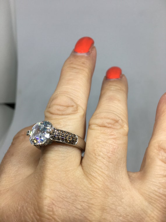 Sterling Silver Statement Ring: Huge Clear CZ, Pe… - image 7