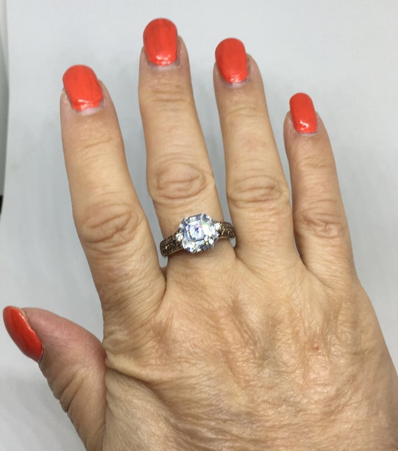 Sterling Silver Statement Ring: Huge Clear CZ, Pe… - image 9