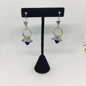 Vintage Sterling Silver Southwest Style Drop Earrings with Blue Stone, Great Gift for Her. Wedding, Prom or Graduation! SWS1005