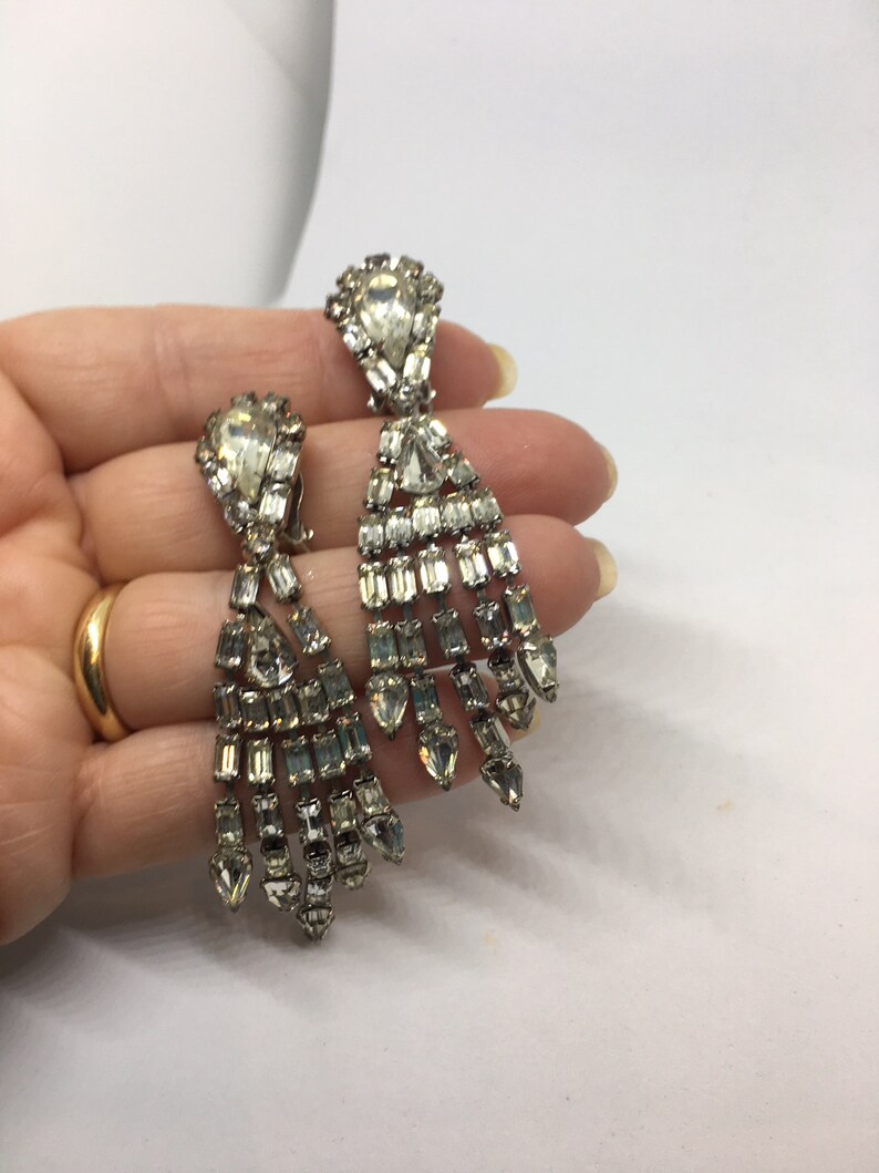 Elegant /& Glamorous Vintage Signed Weiss Rhinestone Earrings Designer Clip On Earrings A great gift or keep for yourself!