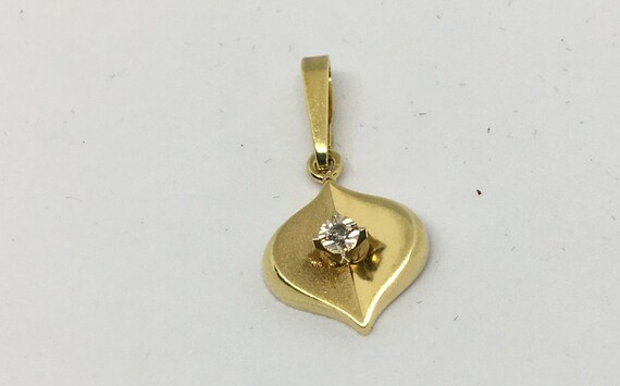 14K 1960's Diamond Solitaire Yellow Gold Pendant … - image 9