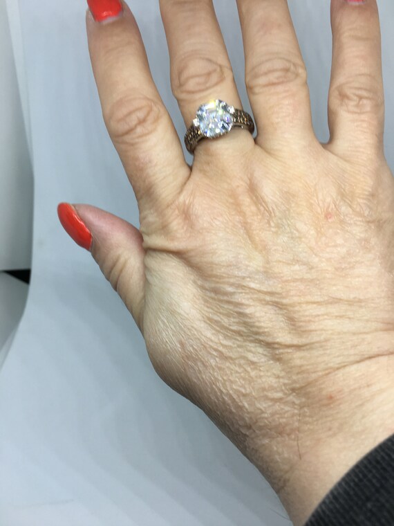 Sterling Silver Statement Ring: Huge Clear CZ, Pe… - image 10