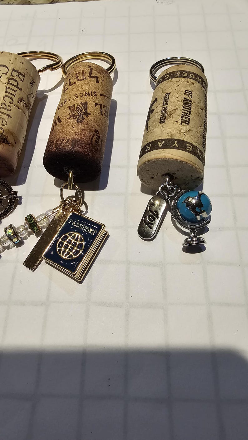 Travel Inspired Charms on Wine Cork Keychains - Etsy