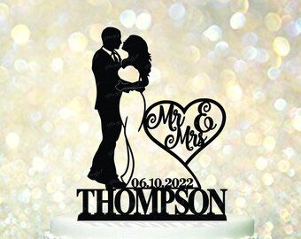 Silhouette Wedding Cake Topper - Personsonalized with Name and Date - PP6