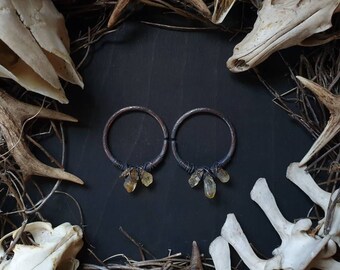Raw Citrine Ear Weights Tunnel Hangers Stretched Ears Crystal Weights Post Apocalyptic