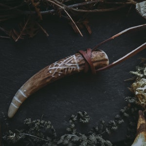 Antler Necklace Pendant // Hand carved // Sami Ornamental design // Viking Celtic Pictish // Shield Maiden
