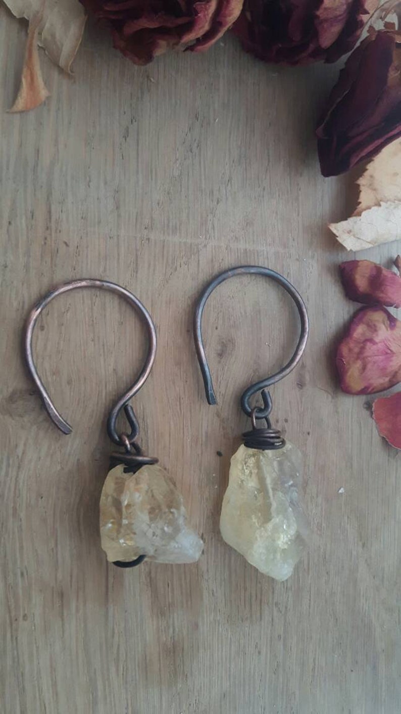 Raw Citrine Ear Weights Tunnel Hangers Stretched Ears Crystal Weights Post Apocalyptic