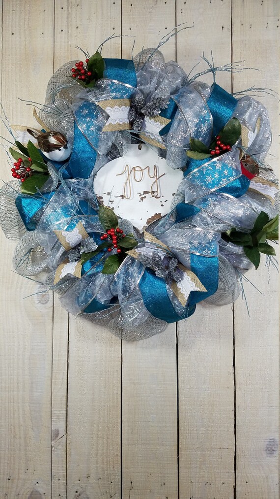 Teal Holiday Wreath Christmas Wreath Winter Wreath Etsy