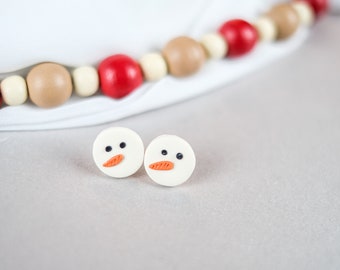 Winter Snowmen Earrings, Hypoallergenic Holiday Stud Earrings with Polymer Clay, Seasonal Christmas Jewelry, Cool Snowy Earrings for Her