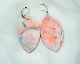 Pink Watercolor Earrings, Hypoallergenic Handmade Clay Jewelry, Bright Jewelry for Her, One of A Kind Gift Made with Polymer Clay
