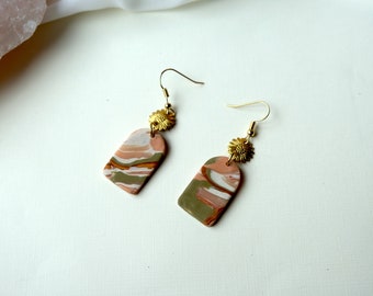 Sunflower Statement Earrings, Floral Charm Earrings, Polymer Clay Jewelry, Southwest Earrings, Botanical Gold Earrings