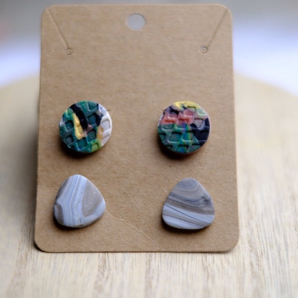 Funky Stud Earrings for Aesthetic Jewelry Collection, Homemade with Super Light Clay, Cool Colorful Stud Earrings for Back to School Fashion