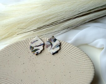Marble Earrings, Textured Unique Stud Earrings, Super Light Clay