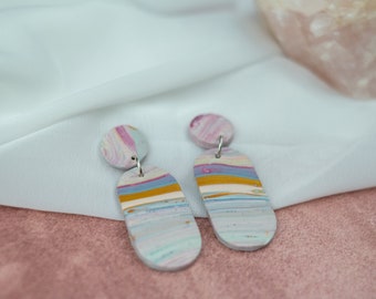 Colorful Gradient Statement Earrings, Beach Sunrise Gift for Her, Layered Gold Dangle Earrings, Handmade Hypoallergenic Jewelry Christmas