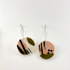 Aesthetic Circle Hooped Earrings, Homemade Jewelry with Super Light Clay, Abstract Funky Earrings for Her, Great Gift for Art Teachers