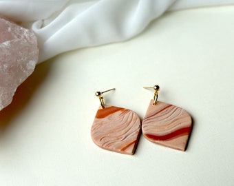 Sedona Red Rock Earrings, Faux Agate Jewelry Handmade with Clay, Desert Red Jewelry for Bohemian Southwest Woman, Gold Aesthetic Earrings