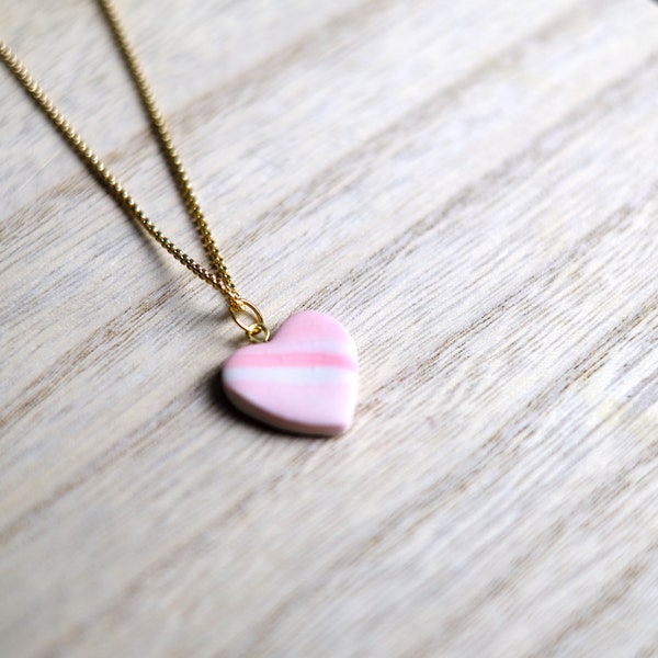 Small Heart Charm Necklace, Homemade Valentine Gift, Minimalistic Pendent Jewelry, Monochrome Heart, Lightweight Clay, Whimsical Necklace