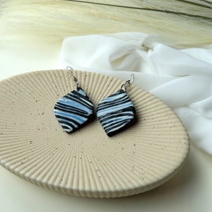 Dark Ocean Earrings, Deep Blue Jewelry, Goth Earrings, Homemade Statement Earrings with Clay, Beachy Earrings for Her