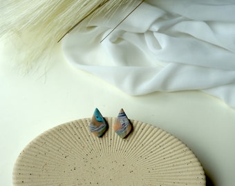 Blue Earrings for Ocean Lover, Riptide Jewelry Homemade with Super Light Clay, Marbled Light Blue Stud Earrings, Aesthetic Beachy Earrings