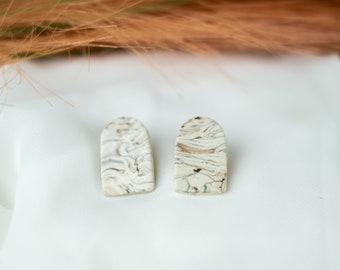 Neutral Marbled Earrings, Hypoallergenic Handmade Jewelry with Polymer Clay, Minimalistic Stud Earrings, Funky Arch Earrings for Her